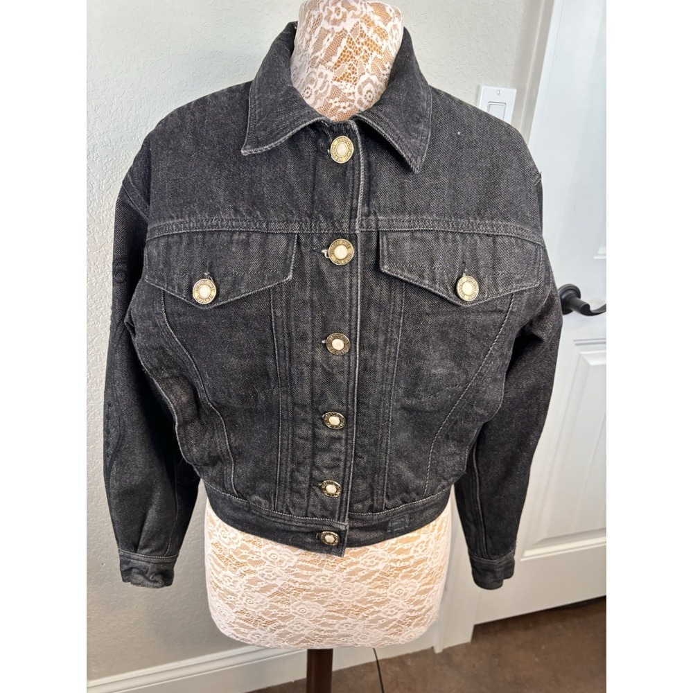 Vintage Versace Jeans Couture Black Denim Jacket Embroidered Heart Quilted M